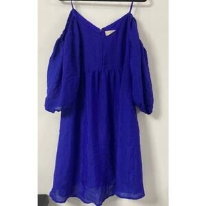 NWT MOULINETTE SOEURS Blue Off-Shoulder Dress Solid 3/4 Sleeve Knee Size L